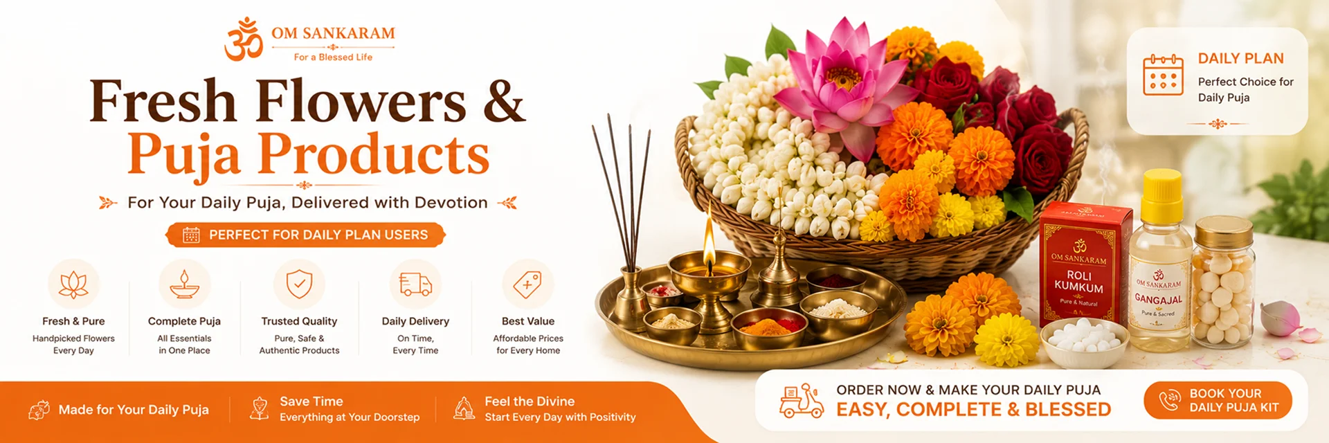 Fresh flowers and puja items for daily rituals